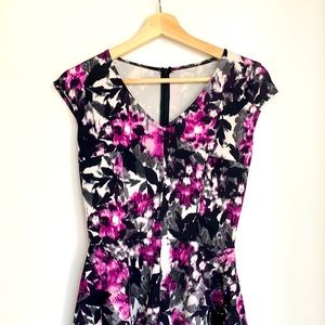 Cap Sleeve Floral Pattern Dress - Size Small